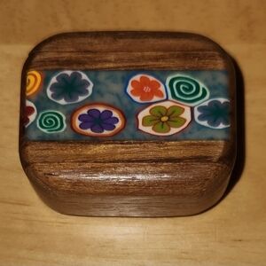 Handmade Wooden Trinket Box with Colorful Floral Inlay